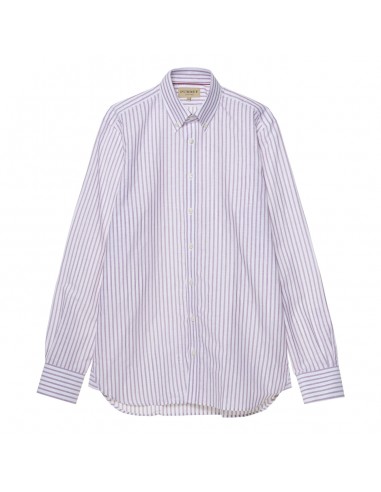 James Purdey Linen Oxford Stripe Button Down Collar Shirt Plum