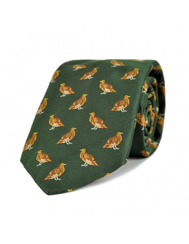 James Purdey Standing Grouse Woven Silk Tie Green