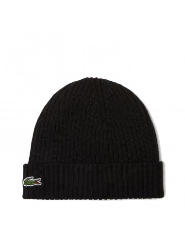 Lacoste Unisex Ribbed Wool Beanie Black