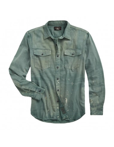 RRL by Ralph Lauren Distressed Twill Workshirt Service Green