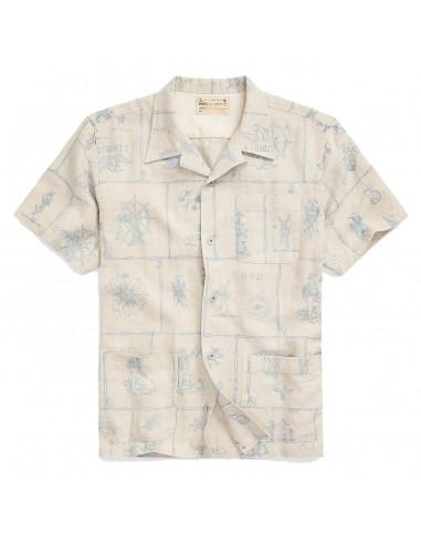 RRL by Ralph Lauren Print Indigo Linen Camp Shirt Creme Multi