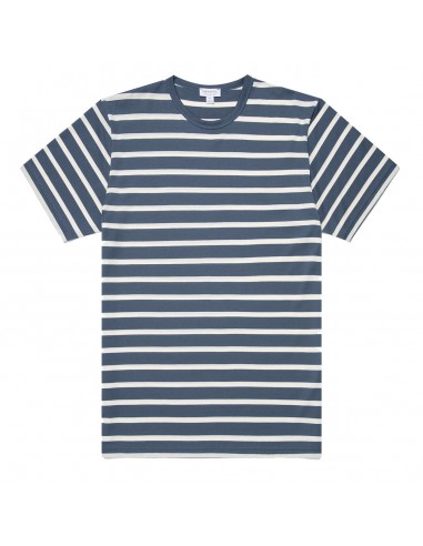 Sunspel Classic T-shirt Slate Blue / Ecru Breton Stripe