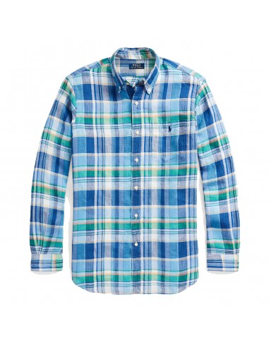 Polo Ralph Lauren Custom Fit Plaid Linen Shirt Blue/Green Multi