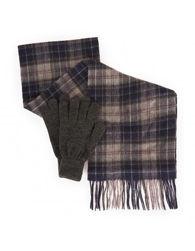 Barbour Tartan Scarf / Gloves Gift Set Classic Black Slate Tartan