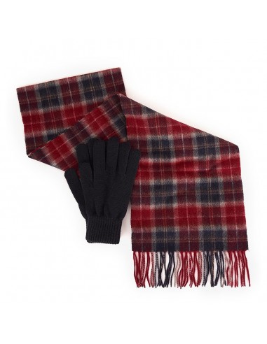 Barbour Tartan Scarf / Gloves Gift Set Cranberry