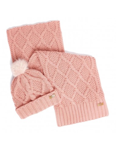 Barbour Womens Ridley Beanie + Scarf Gift Set Dusty Rose