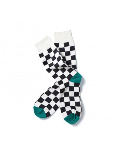 Rototo Checkerboard Sock Ivory / Black Green