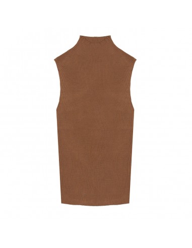 Sunspel Womens Mulberry Silk Rib Vest Jumper Dark Sand