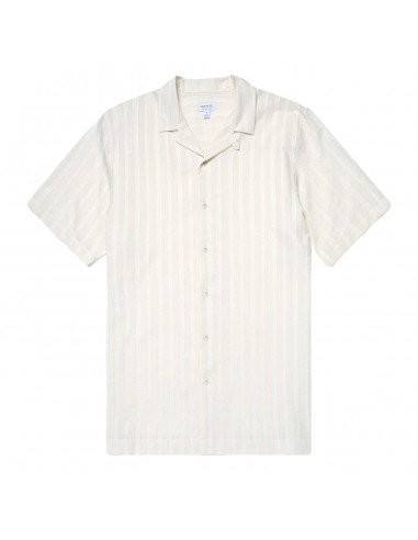 Sunspel Embroidered Stripe Camp Collar Shirt Ecru