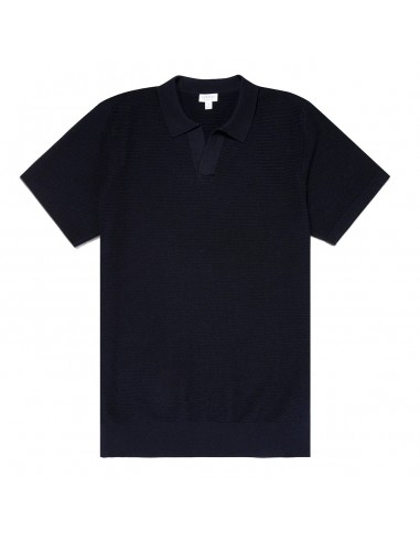 Sunspel Open Textured Polo Shirt Navy