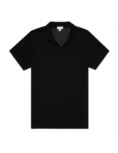 Sunspel Linear Mesh Polo Shirt Black