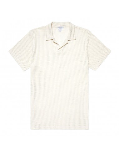 Sunspel Linear Mesh Polo Shirt Ecru