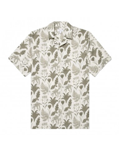 Sunspel Leaf Print Camp Collar Shirt Ecru