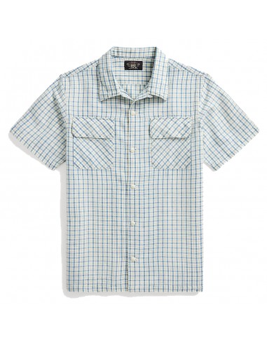 RRL by Ralph Lauren Checked Cotton-Linen Camp Shirt RL-710 Indigo/Creme